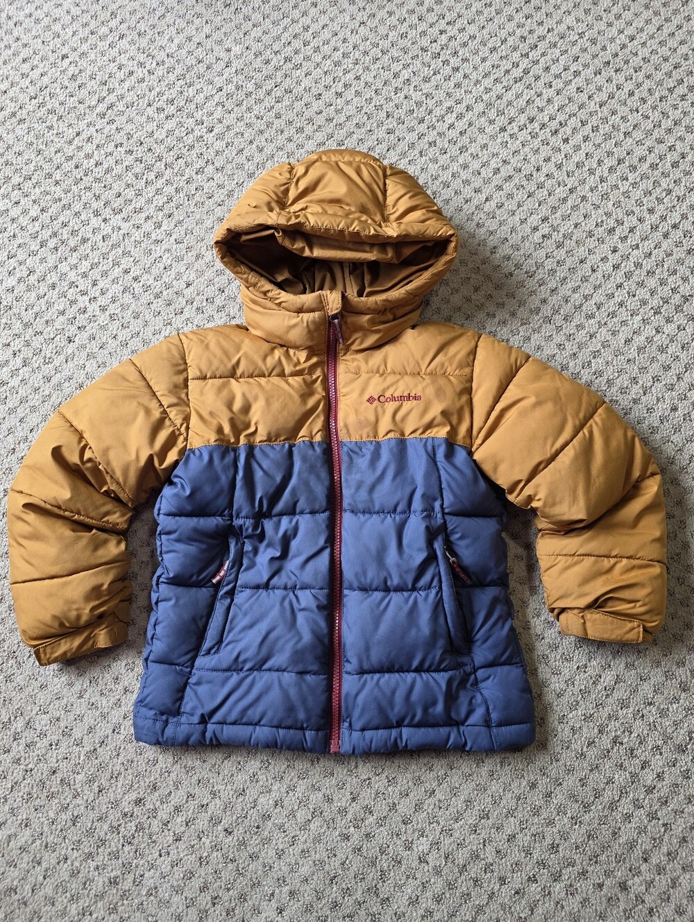 Columbia Kids Two-Tone Puffer Jacket in Caramel and Blue